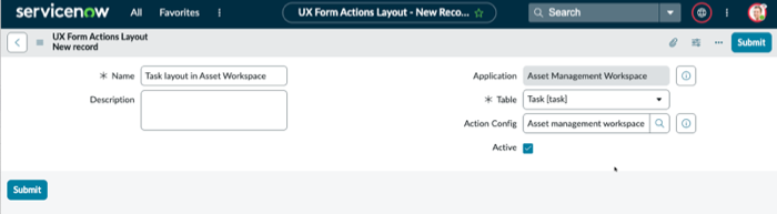 UX Forms Actions Layout New record screen.