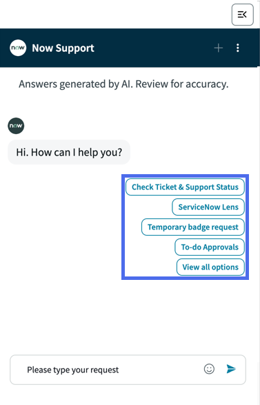 Virtual Agent chat window showing a list of promoted assets.
