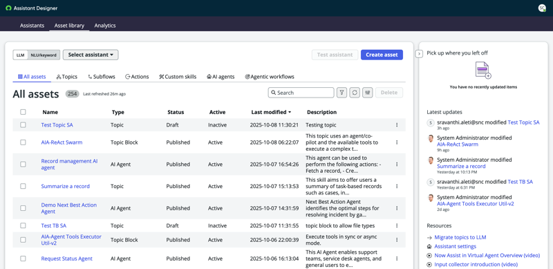 Assistant Designer Asset library page.