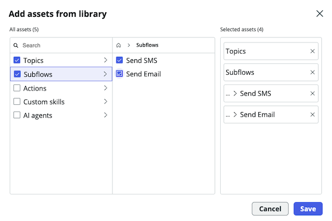 Select assets from library.