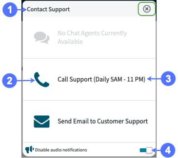 The chat menu includes the menu title, menu icon, menu label, and a toggle switch to enable audible alerts.