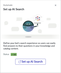 Select the Set up AI Search tile to add AI-powered search to your bot.