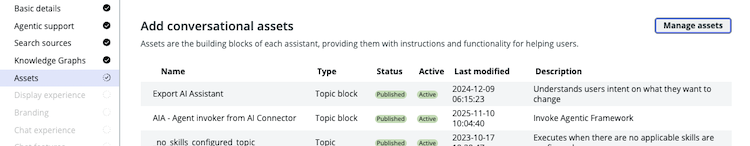 View list of added assets and manage assets.