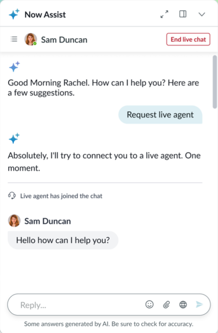 End live chat button appears in a banner at the top of the chat.