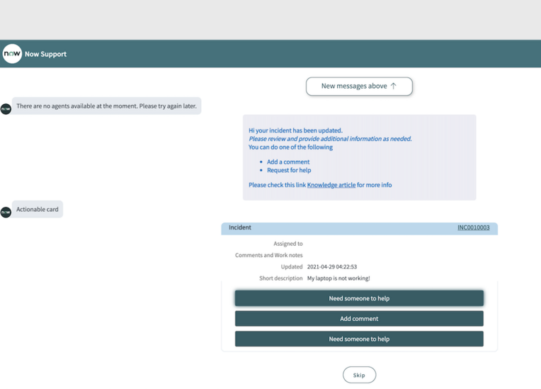 A notification message contains italicized text and a bulleted list. It also includes a hyperlink to a Knowledge article for more information.