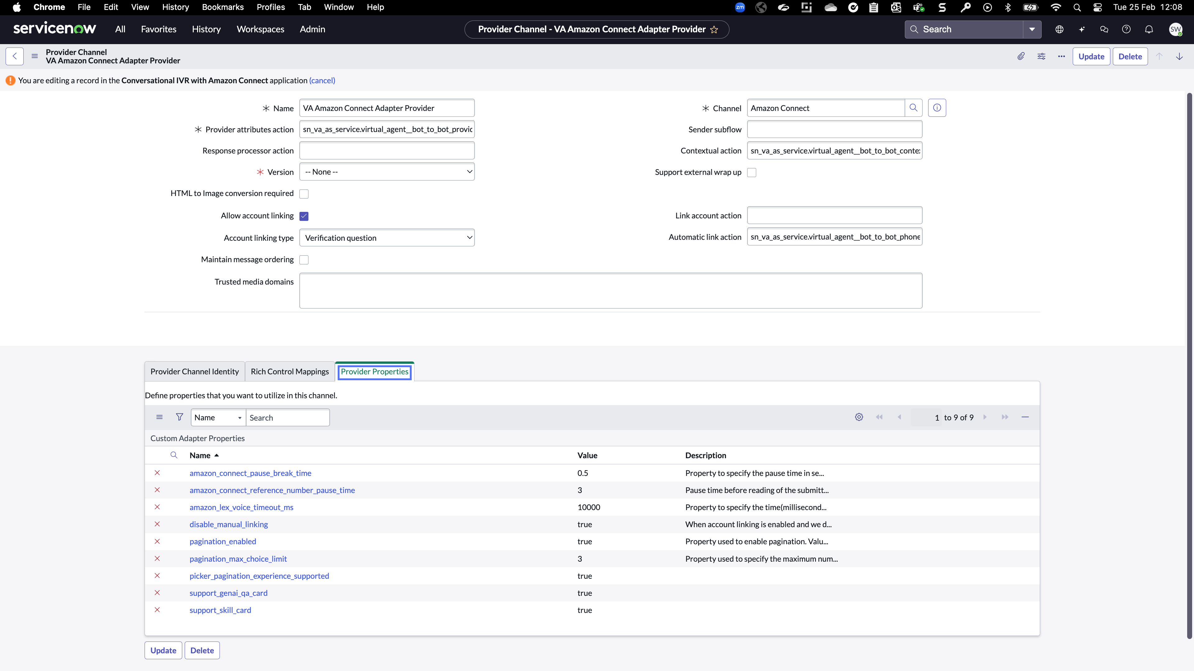 Provider properties tab.