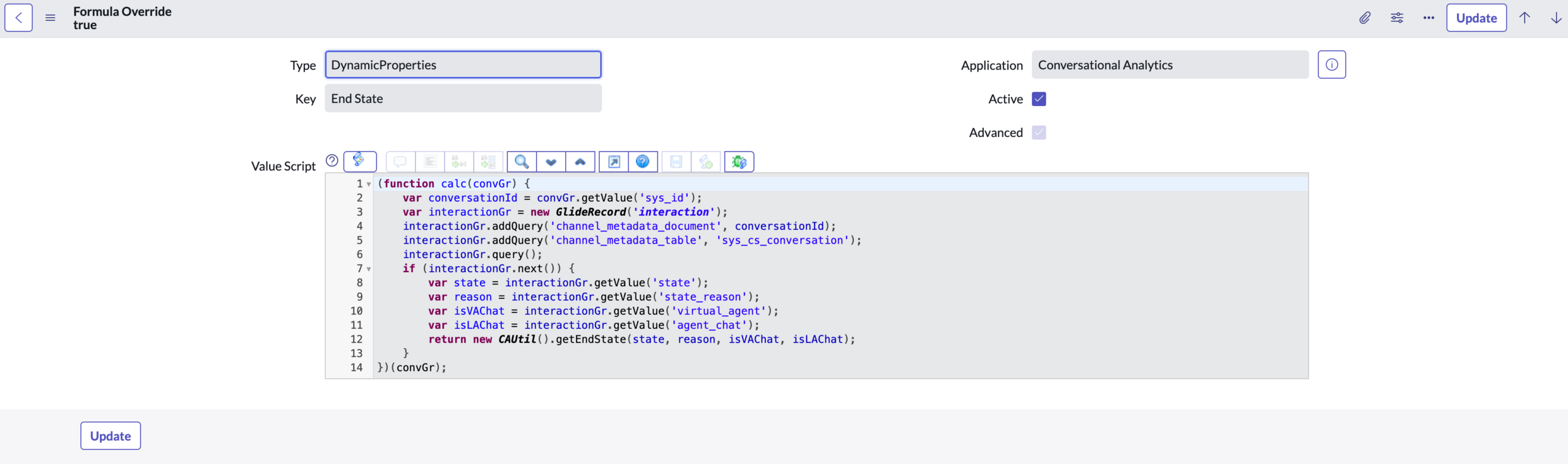 Formula Override record page showing existing formula.