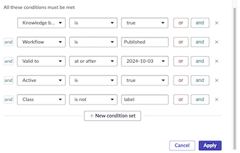Table view for editing conditions.