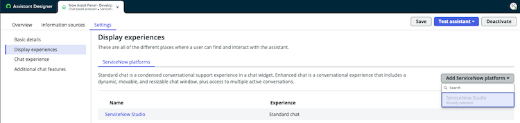 Display experience for Now Assist panel - Developer
