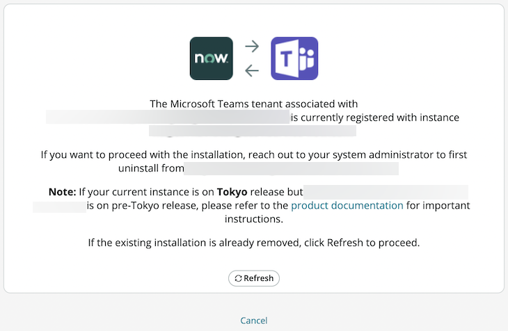 Microsoft Teams integration removal message.