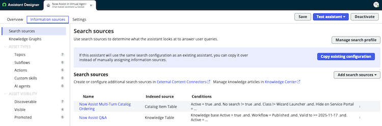 Edit information sources of your assistant.