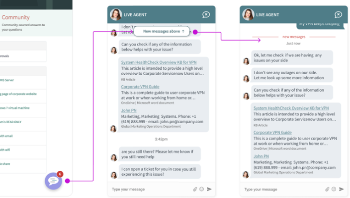 Unread message count and new message indicators in the Service Portal chat widget.