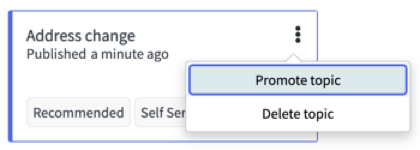 Topic card with the Promoted topic option highlighted under the More actions icon.