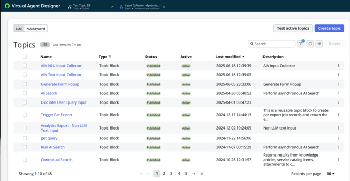 Filtered list of topic blocks.