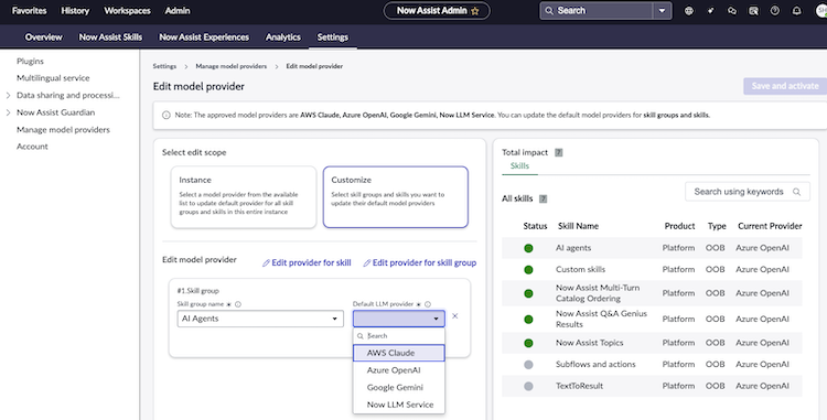 Select LLM provider from a drop-down list.