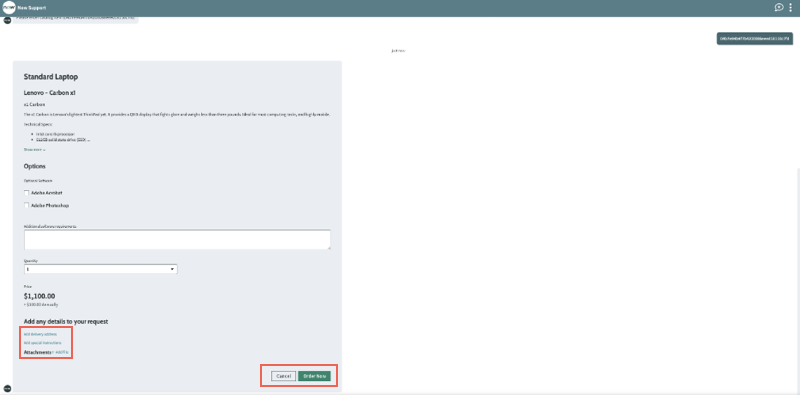 Virtual Agent chat window, with highlighted links and buttons to be updated.