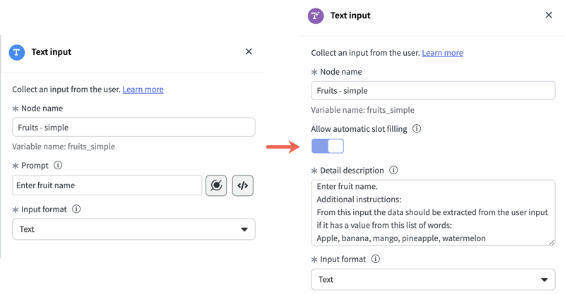 Prompt field values migrate to the Detail description field values along withNLU entities.
