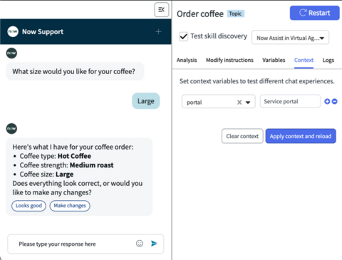 Context tab with the context portal value of service portal.