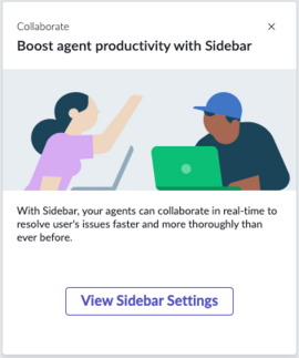 Select the Boost agent productivity with Sidebar tile to install Sidebar and help agents resolve user issues more quickly.
