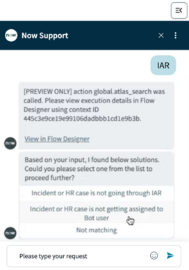 When the admin types "IAR," the bot offers these two solutions. Select the one that applies.
