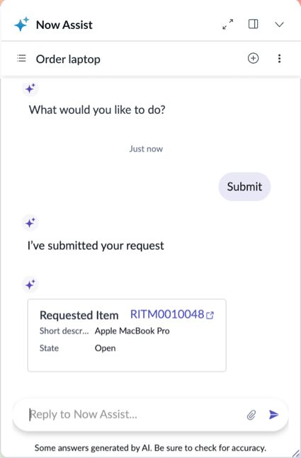 Catalog confirmation card appears in the chat.
