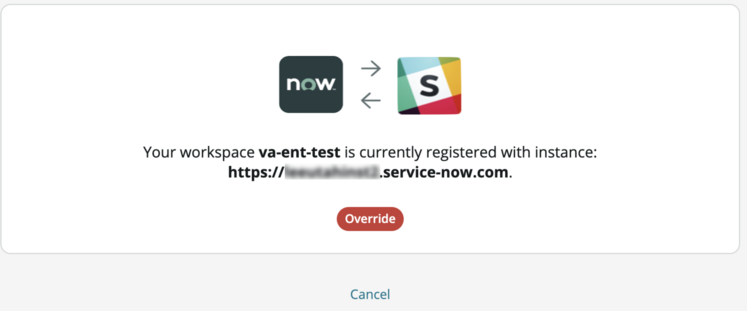 Slack installation window with the Override button enabled.