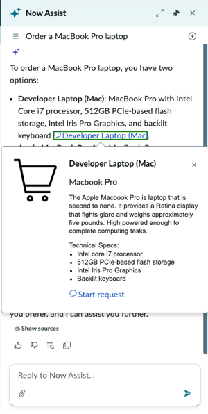 An inline citation with a popover linking to a source or action.