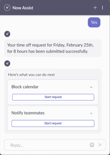 ブロックカレンダーと通知のチームメイトの推奨アクションは、[次にできること] ヘッダーの下に表示されます。