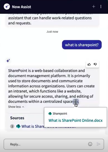Response from external content with link to its source.