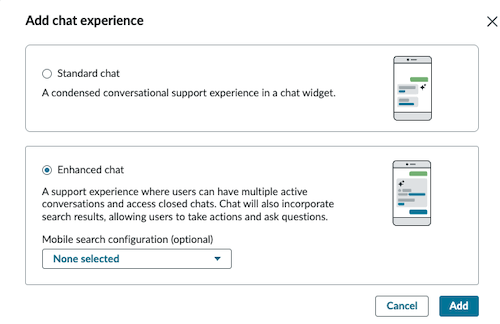 List of optional mobile search configurations for the assistant.