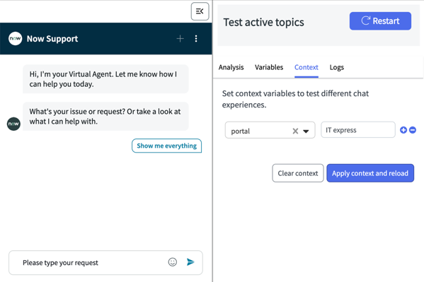 Context tab with the context portal value of IT Express.