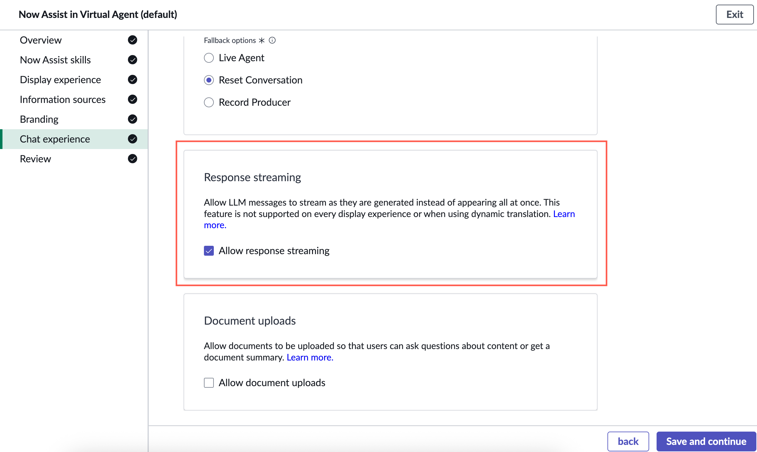 Select Allow response streaming check box in the Response streaming section.