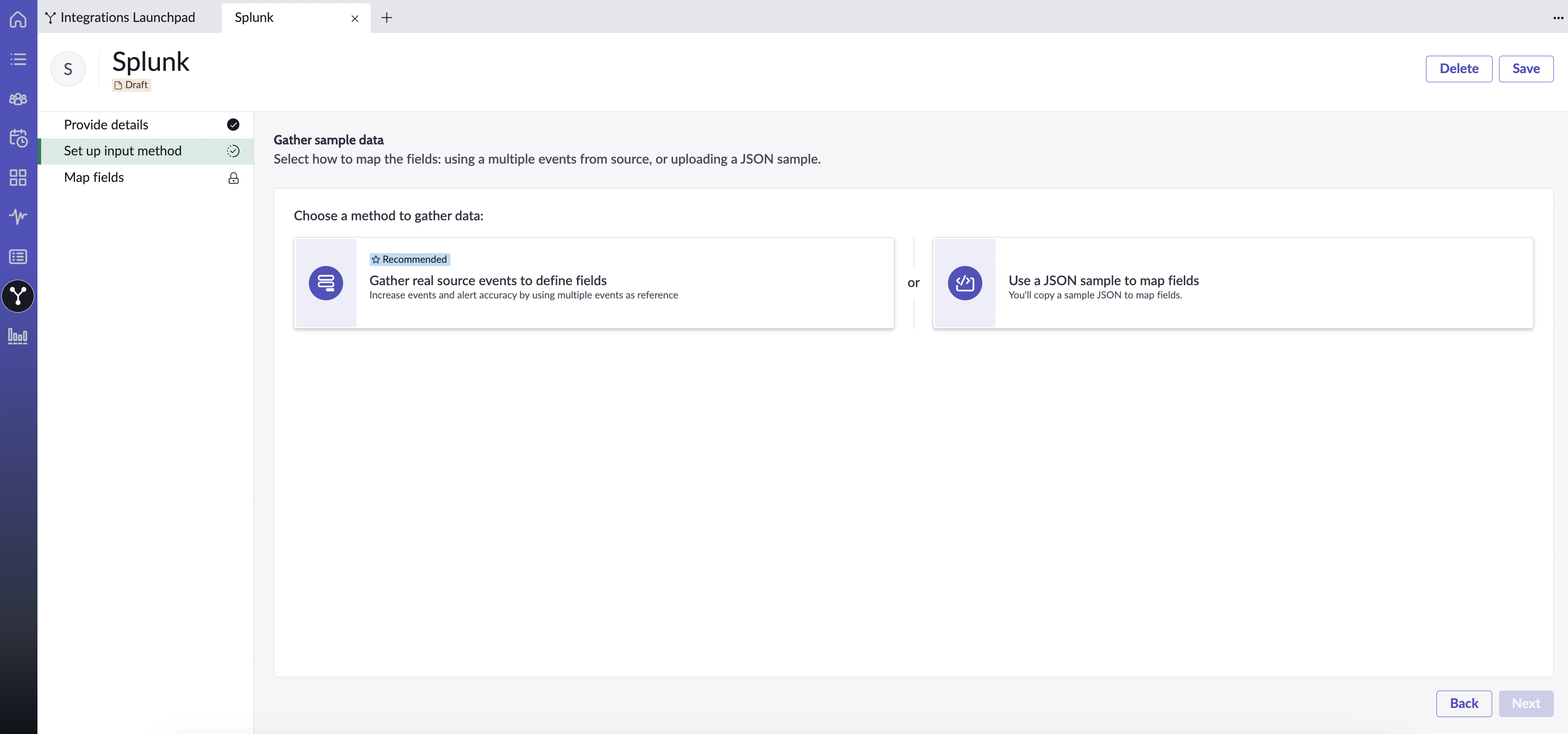 Método de entrada do conector personalizado