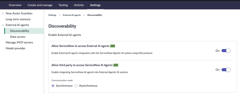 Discover External AI agents to accessed by ServiceNow and third-parties.