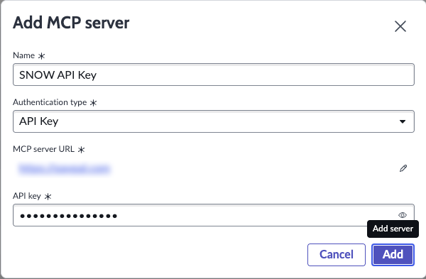 Adding an MCP Server in AI Agent Studio with a API Key.