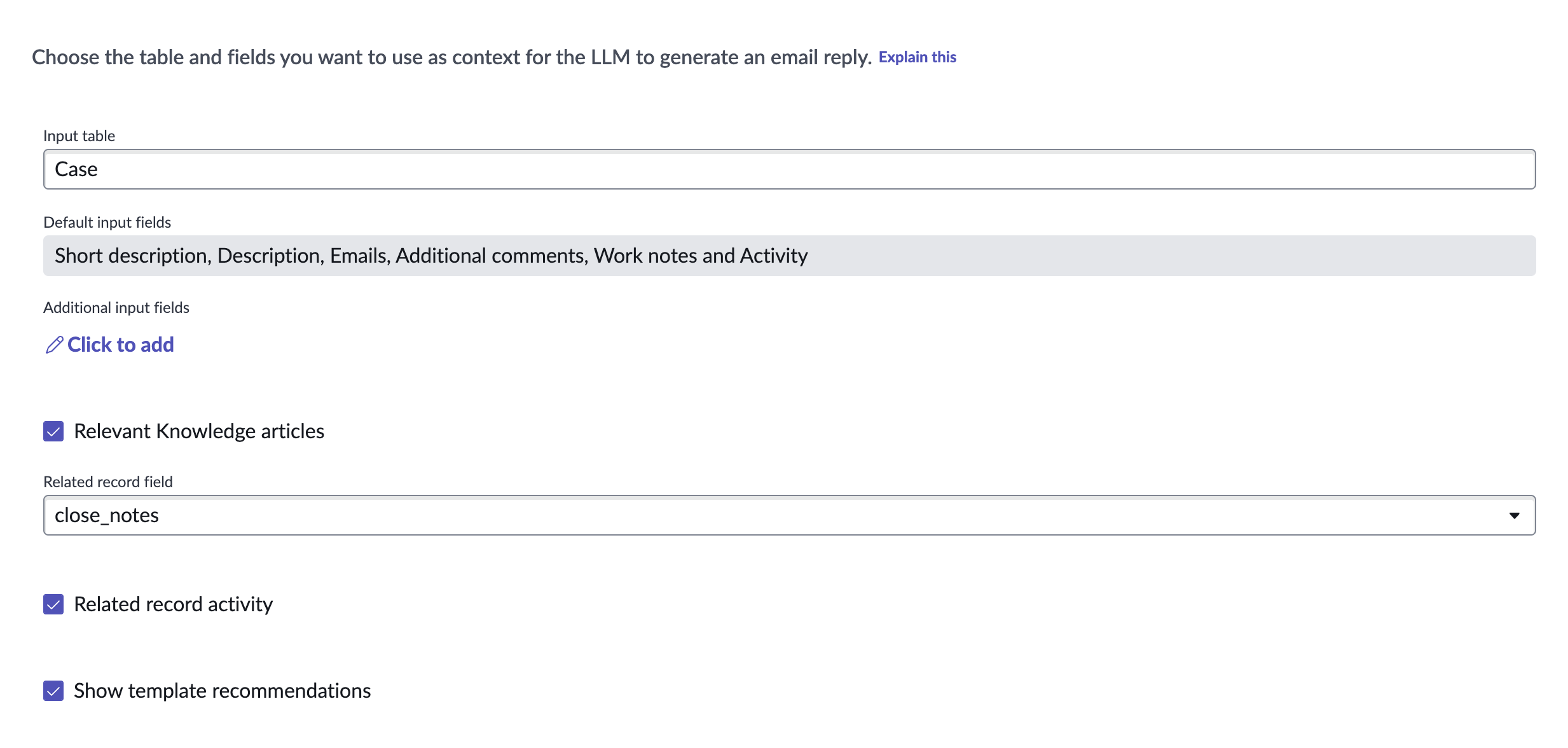 Étape des paramètres d’e-mail de la configuration des compétences de recommandation d’e-mail
