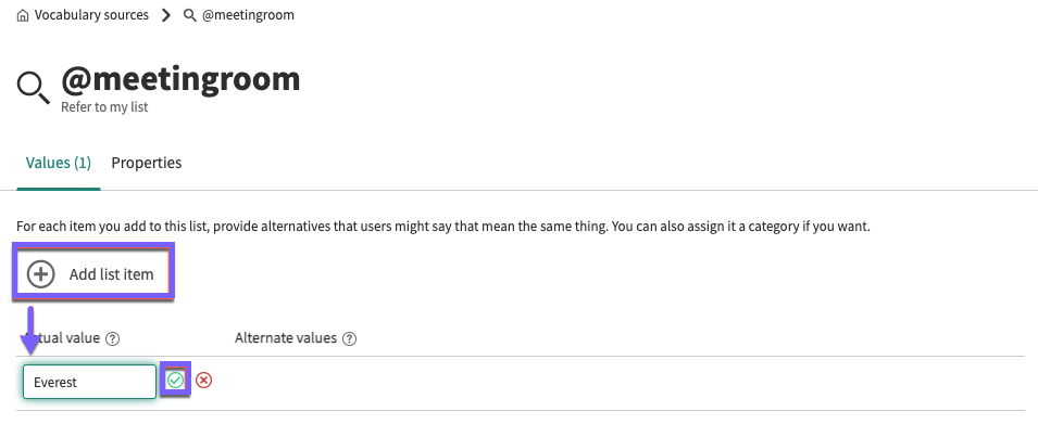 Add list item button in the values tab of the vocabulary list.
