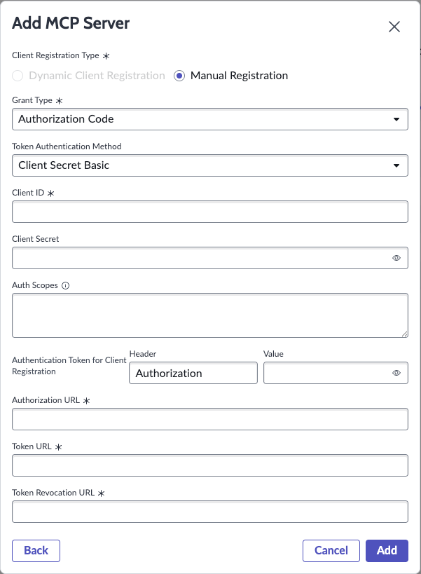 Manual client registration for an OAuth MCP Server.