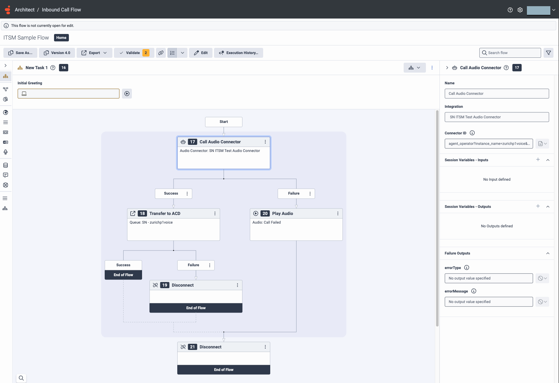 Exemple de flux d’appels dans le service Genesys Cloud.