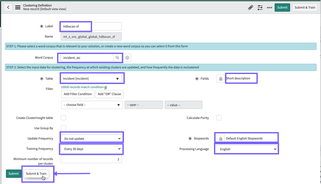 An example clustering solution definition you create on which you will apply the DBSCAN parameter.