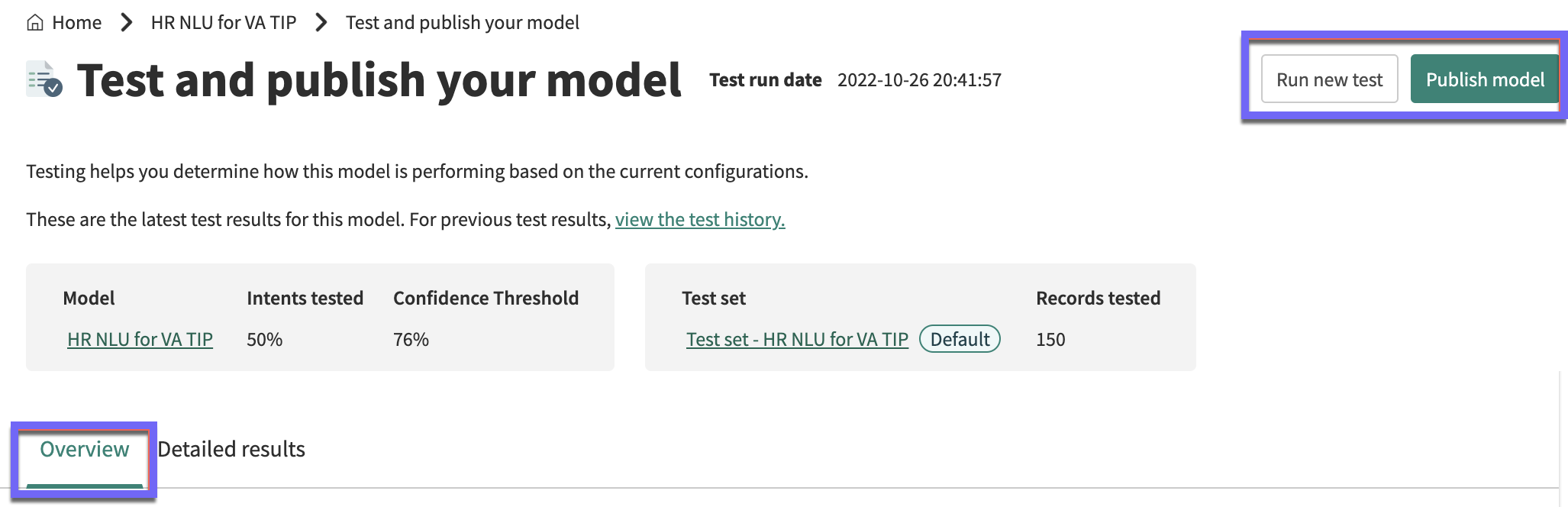 Test and publish your model overview page