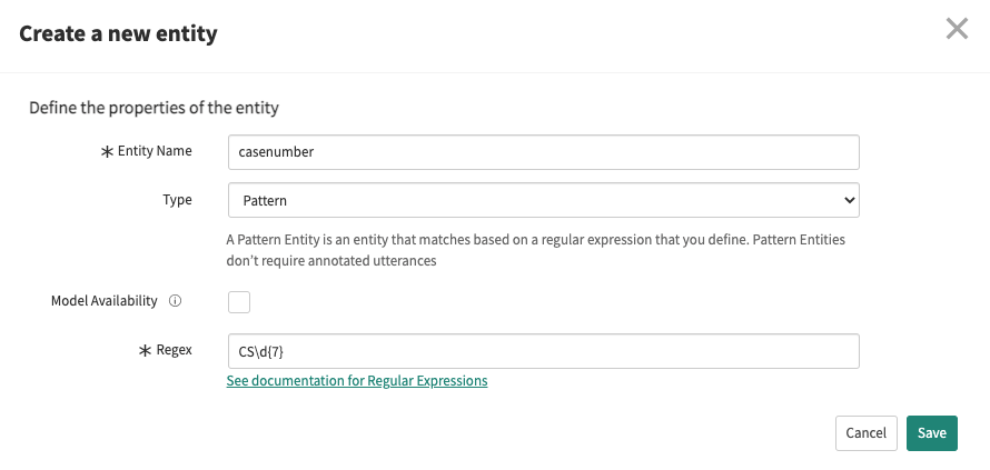 Create a pattern entity for a case number.