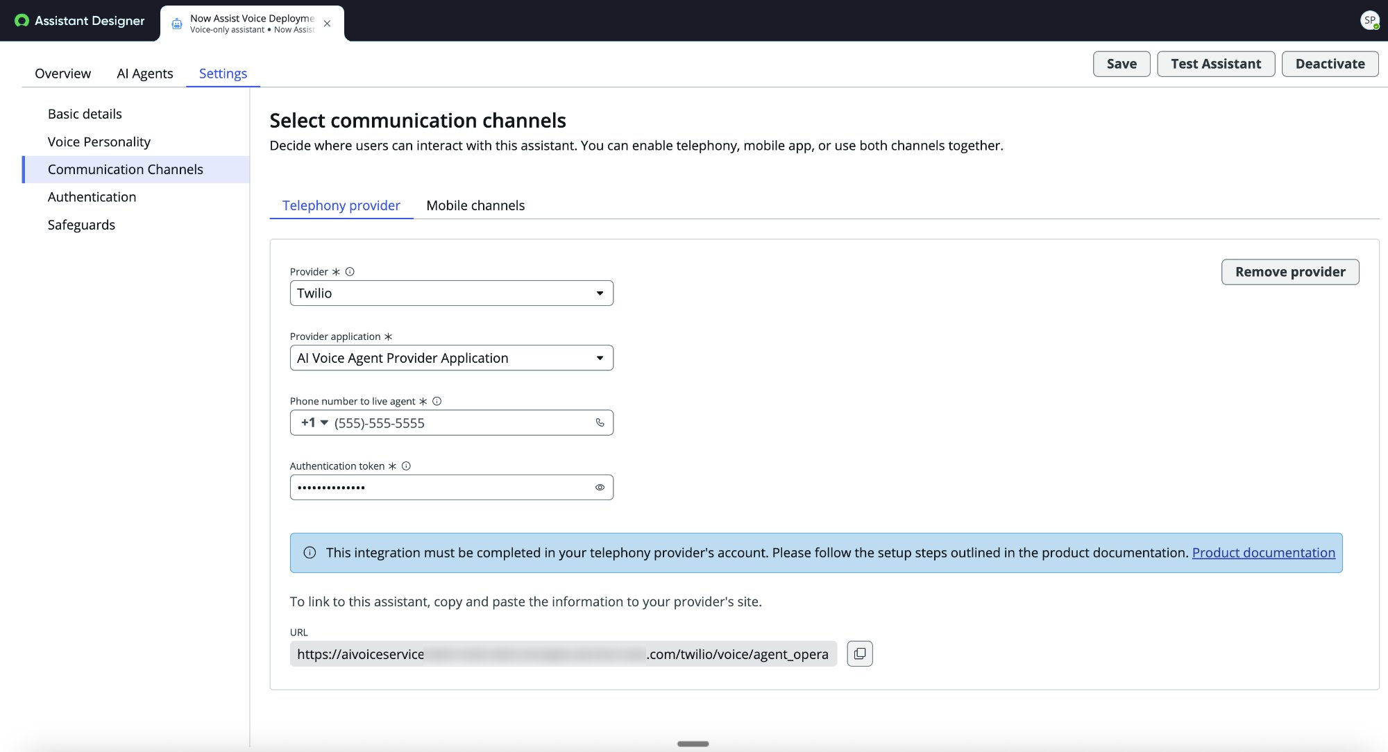 Twilio Configuration de l’intégration du service vocal d’intégration.