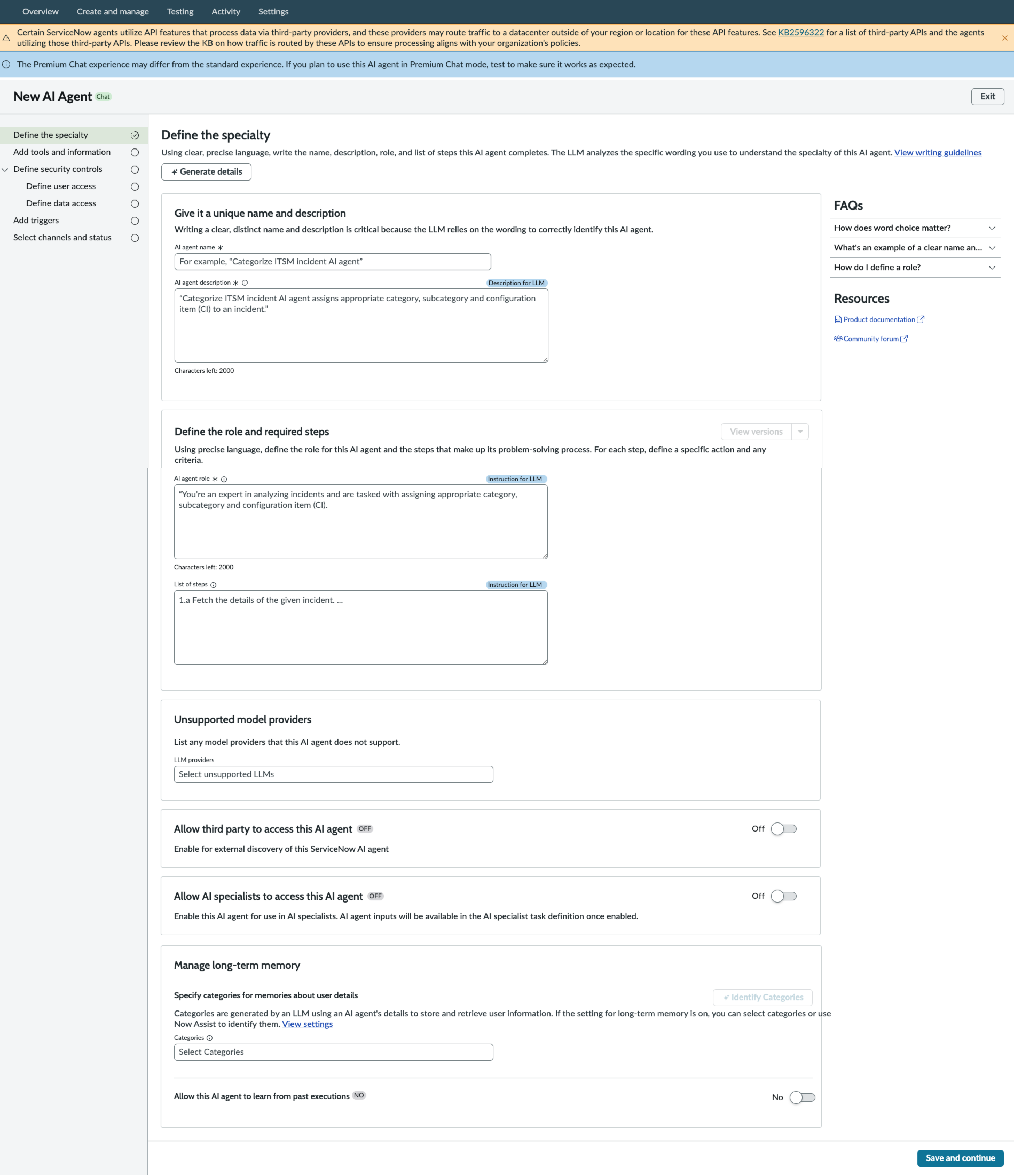 Agent Configuration guidée IA présentant les différentes étapes de configuration d’un agent IA.