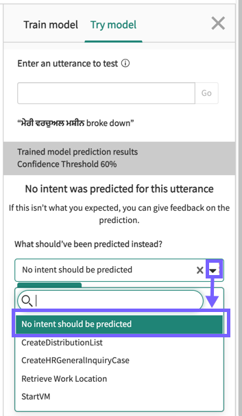 The user doesn't choose any of the intents because they know the utterance was not a valid entry and the system didn't return a prediction