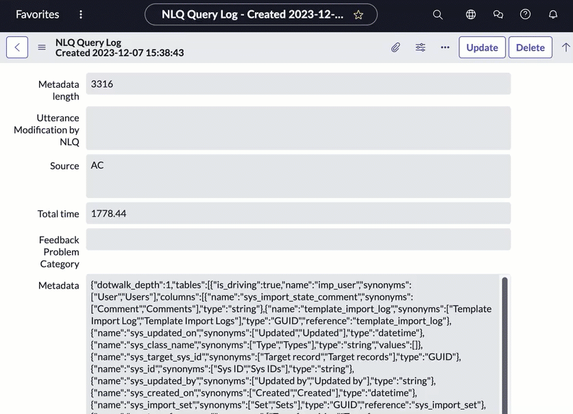 Gif of a full NLQ log entry.