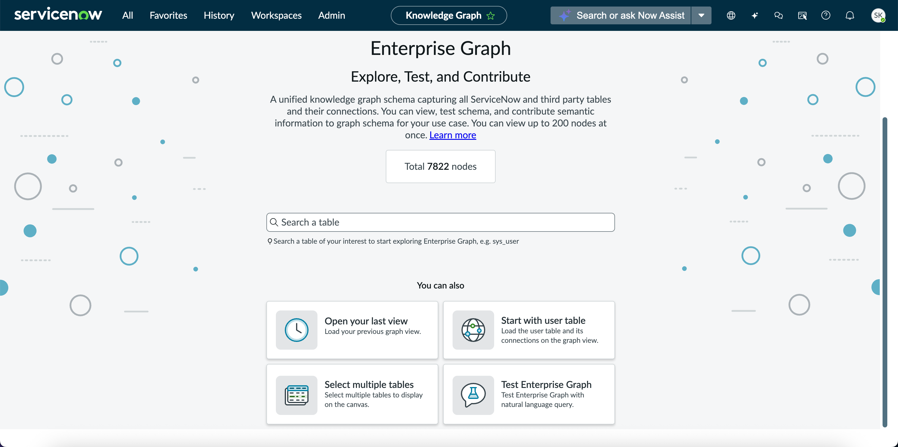 Enterprise Graph start page