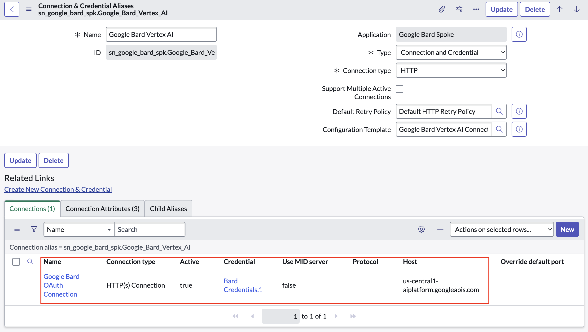 Connexion complète pour Google Bard Vertex AI.