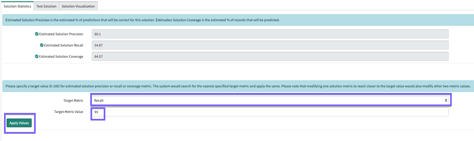 This image shows you how to set the Recall metric to 95%.