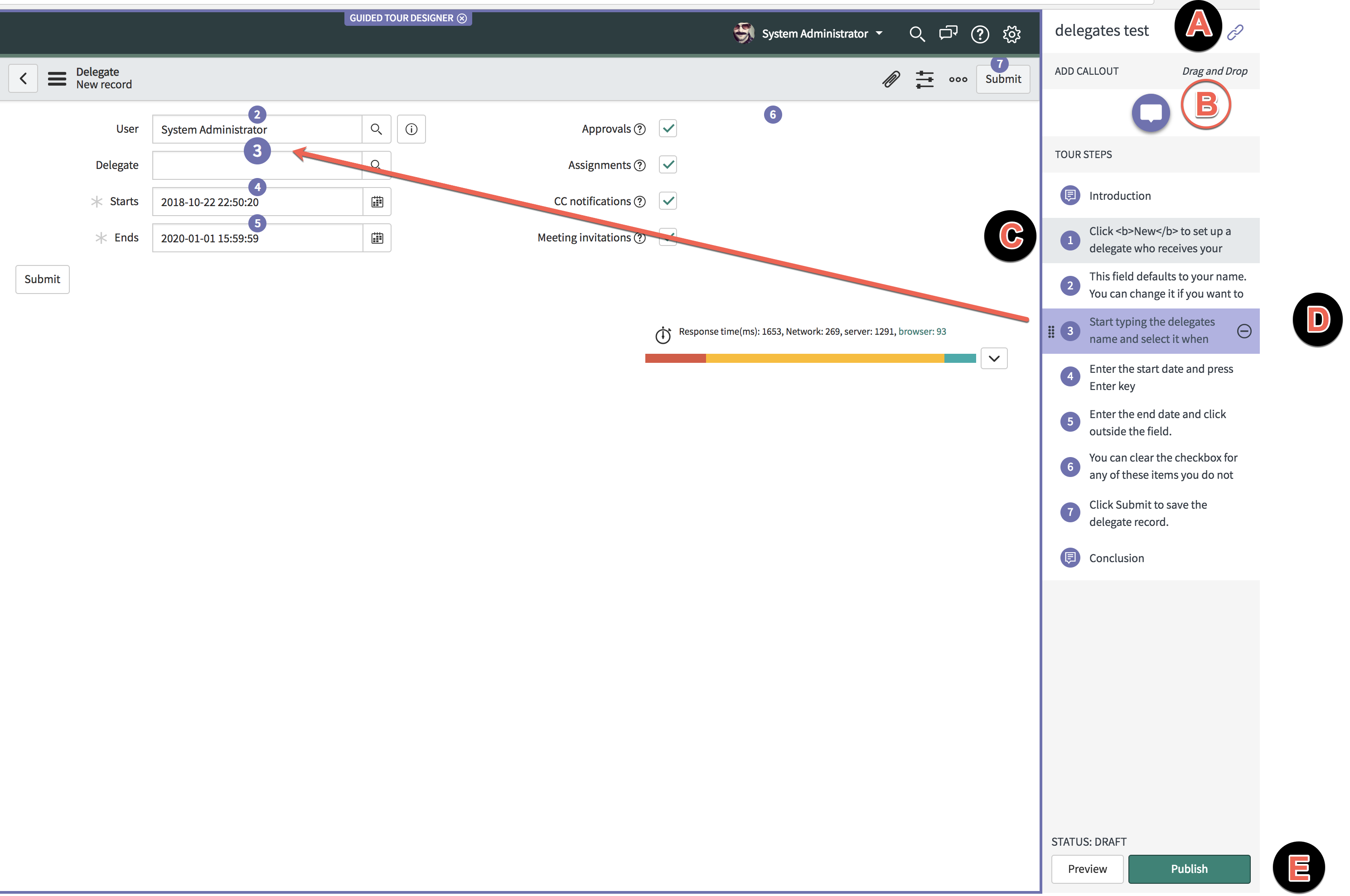 Interface do GTD com textos explicativos de descrição